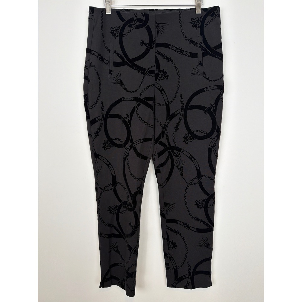 Chicos Ankle Pants Medium Grey Black Flocked Velvet Trousers Chic Equestrian